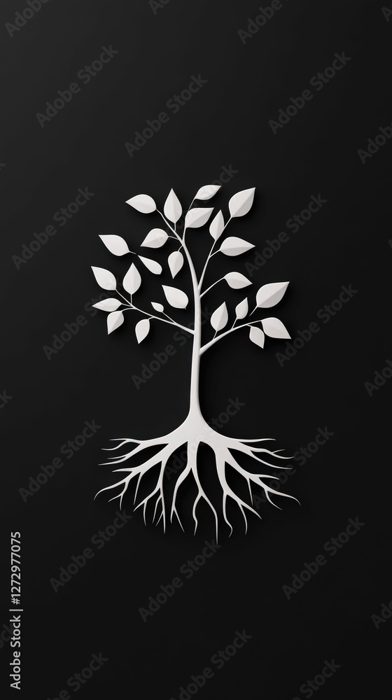Poster 3d tree icon with interconnected roots and branches dark background digital minimalist environment a