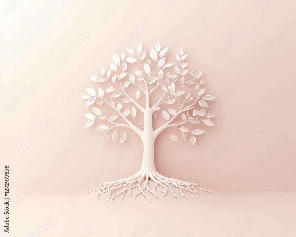 Aufkleber 3d abstract tree icon with roots and branches in minimalist design soft colors nature modern aesthet