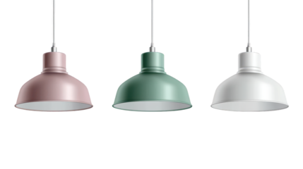 Trio of pastel pendant lights, illuminating modern interior design with soft hues