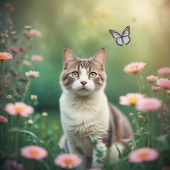 cat and flowers