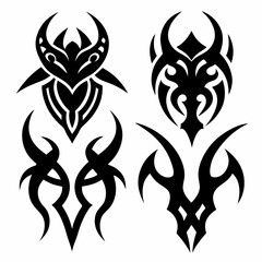tribal tattoo set of black silhouette vector illustration. tribal tattoo designs