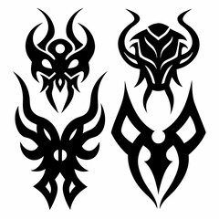 tribal tattoo set of black silhouette vector illustration. tribal tattoo designs