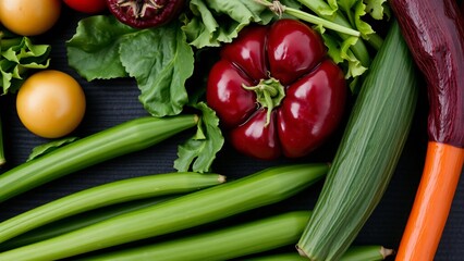 Vibrant Assortment of Fresh Vegetables on Dark Background