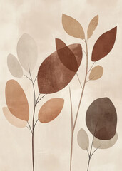 Abstract botanical illustration with soft, earthy tones and simple shapes