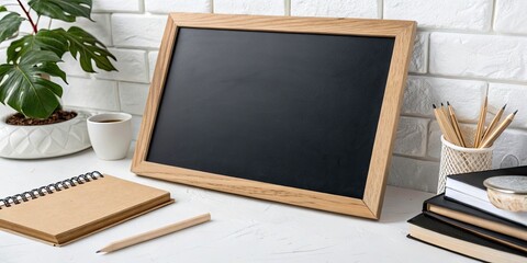 Sleek Wooden Blackboard, White Background Fashion Photography - Minimalist Style