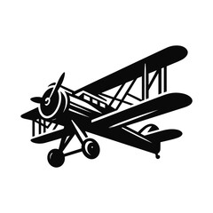 Simple black vector logo of an old airplane, white background, no shadows, simple shapes and lines