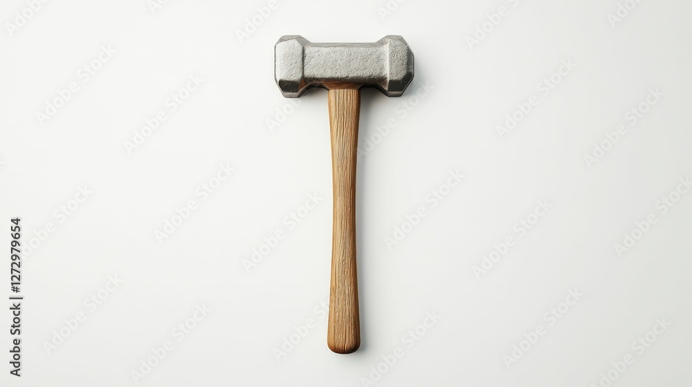 Poster 3d minimalist hammer icon sleek matte wooden handle product design studio setting close-up view conc