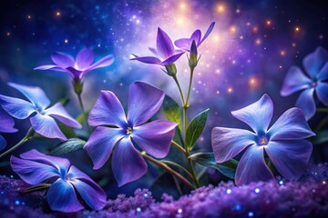 Surreal violet periwinkle flowers: a fantasy art image, dreamlike and magical.