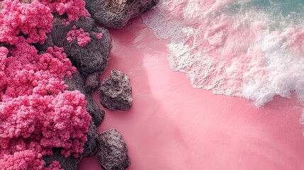 Fototapeta premium Pink Beach Rocks Aerial View