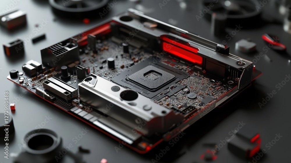 Poster high-fidelity graphics card exploded view 3d visualization in gigapixel detail