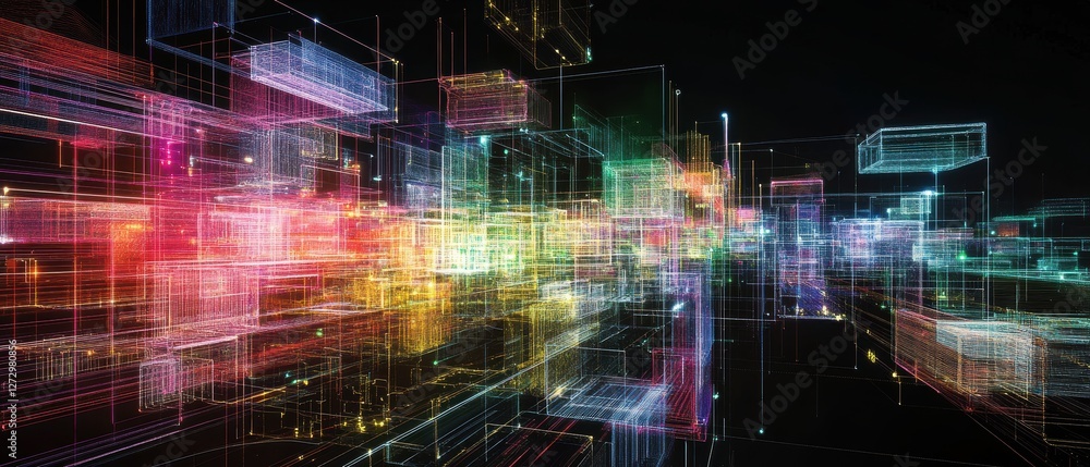 Poster visualizing the internet framework layered gigapixel diagram digital space high-fidelity perspective