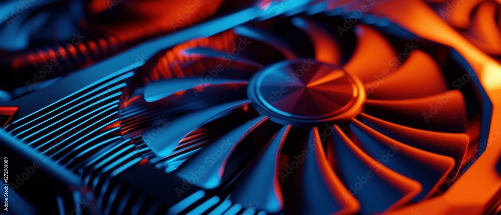 Poster macro analysis of gpu cooling fins technology in dark environment high-fidelity image