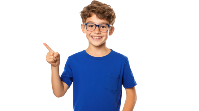 Boy with glasses points finger directly at camera, a captivating portrait of youthful confidence and direct engagement