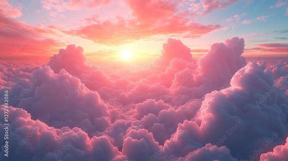 Poster light soft panorama sunset sky background with pink clouds sunset over the clouds sky and clouds gen