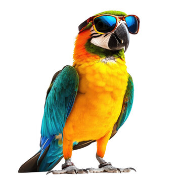 parrot wearing sunglasses isolated on transparent background
