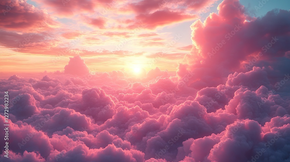 Poster light soft panorama sunset sky background with pink clouds sunset over the clouds sky and clouds pin