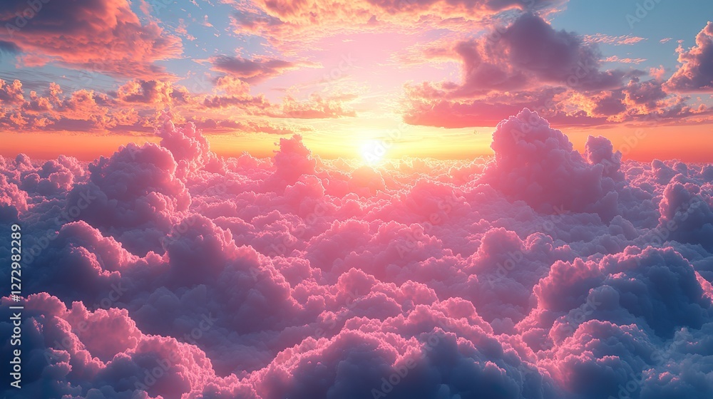 Poster light soft panorama sunset sky background with pink clouds sunset over the clouds sky and clouds pin