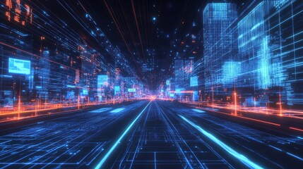 Advanced visualization in a futuristic cityscape aerial view of urban digital realms