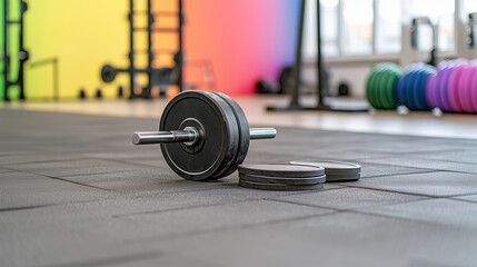 Strength training setup with barbell and squat rack