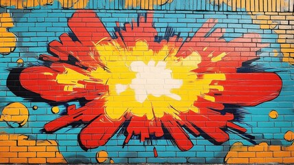 Obraz premium Vibrant street art mural depicting an explosion on a brick wall in an urban setting during daylight