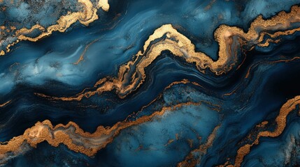 Naklejka premium Abstract deep blue and gold marble texture background