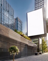 Obraz premium Building exterior with signboard banner for product placement on the streets. Mock up