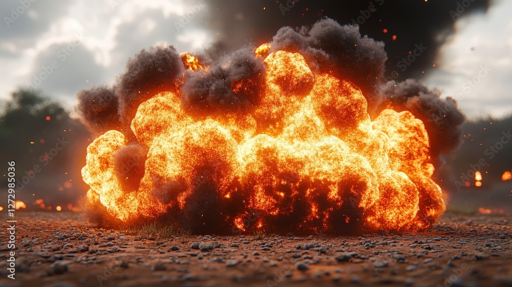 Poster intense flames erupting from a fiery blaze creating a dazzling display of fire