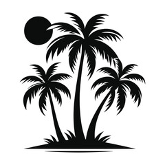 Obraz premium Vector black silhouette of three palm trees on a white background, a simple flat illustration