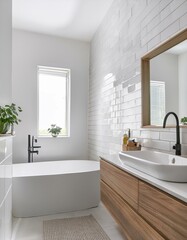 Fototapeta premium White bathroom corner, tub and sink