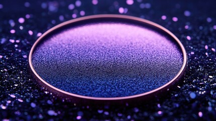 Obraz premium Vibrant circular makeup product sits on a sparkling purple background showcasing its shimmering texture and color variation at a close alignment