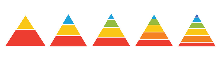 Triangular pyramid infographic vector icon set.Blue pyramid infographic templates collection. Triangle hierarchy data segments collection. Business concept. Vector illustration
