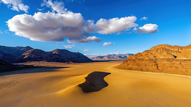 Scenic desert landscape featuring sand dune mountains and cloudy sky - Powered by Adobe
