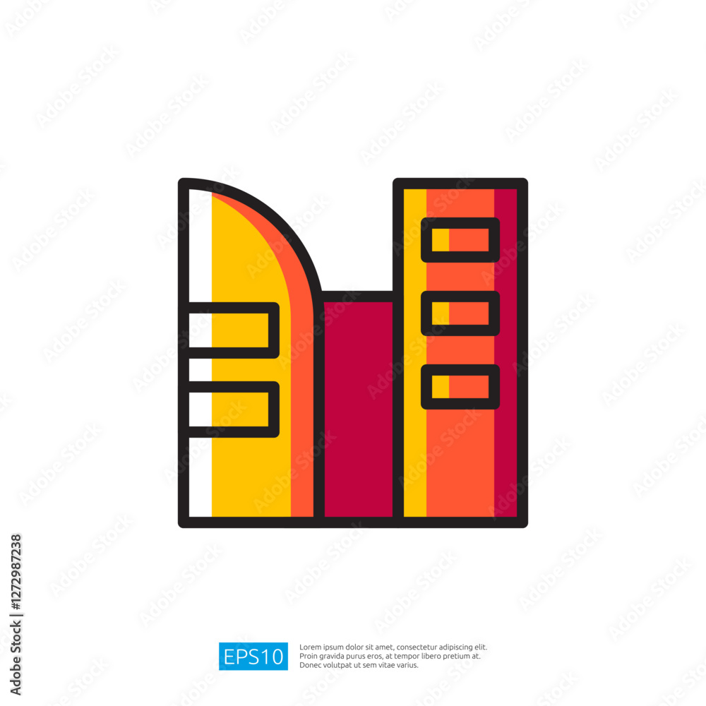 Aufkleber colorful icon of a modern building with geometric design elements representing urban architecture in
