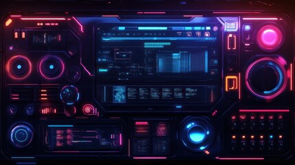 Fototapeta premium Futuristic digital control panel with vibrant neon lights and intricate interface design
