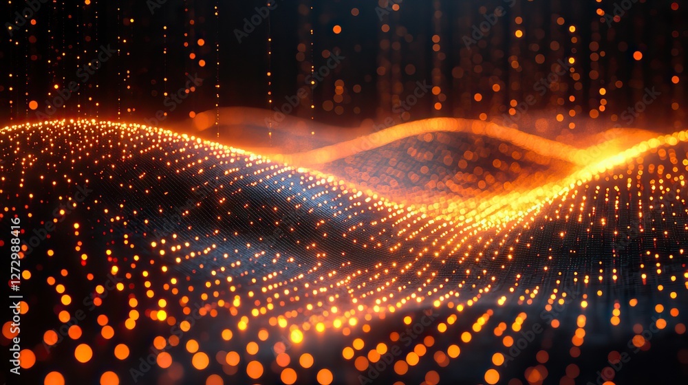 Poster matrix of glowing dots and lines futuristic technology concept digital grid abstract background with