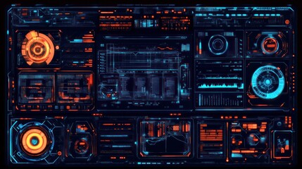 Obraz premium Futuristic digital dashboard displaying data analytics, charts, and vibrant visualizations