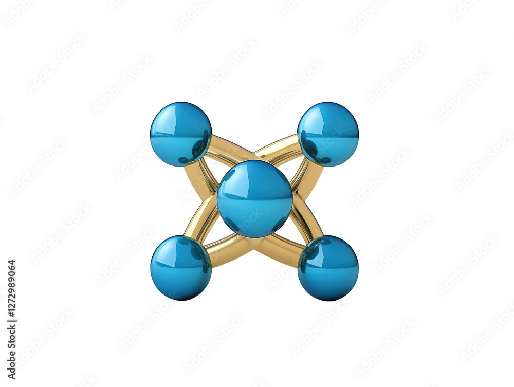 Poster 3d render of a blue molecular model with spheres, deep dive into structures and scientific visualiza