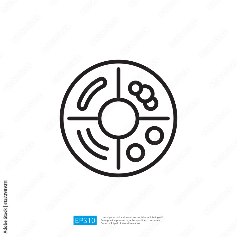 Aufkleber abstract circular icon graphic featuring divided food plate with simple line design and colorful ele