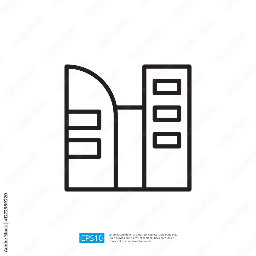Poster stylized icon of a modern building with minimalist outline design representing urban architecture an