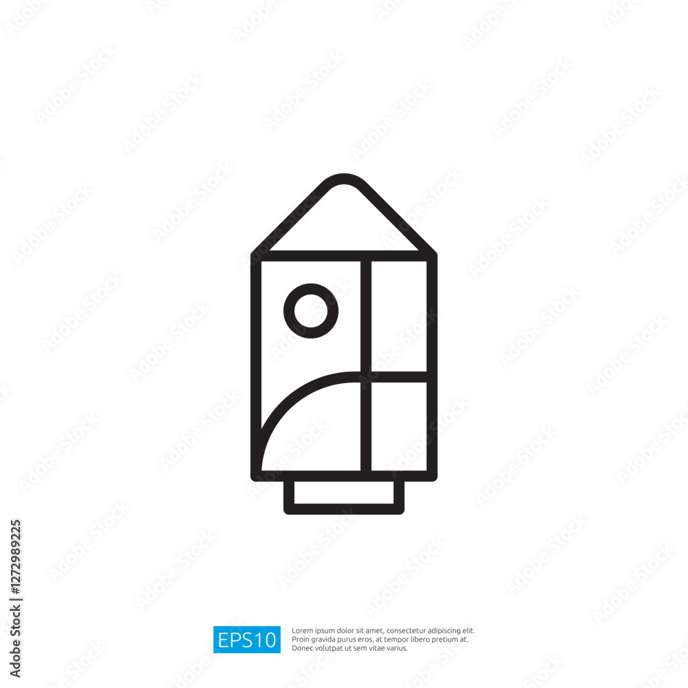 Poster minimalist rocket icon design in simple outline style for space exploration and creative technology 