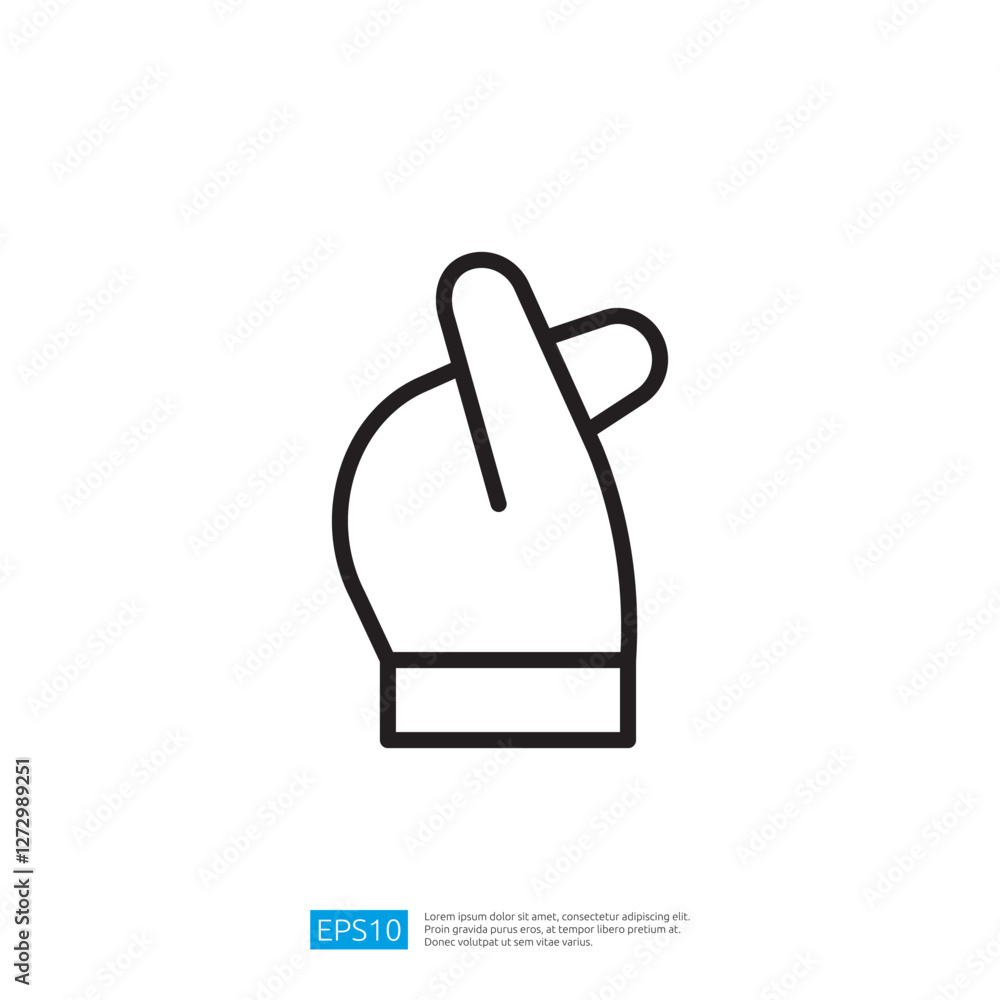 Poster minimalist icon of a hand gesture symbolizing luck and success with clean lines and outline design