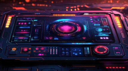 Futuristic control panel displaying vibrant holographic interface with glowing elements