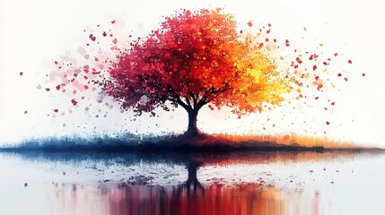 minimalist pixel art of a colorful tree on a white background aesthetic and creative artwork