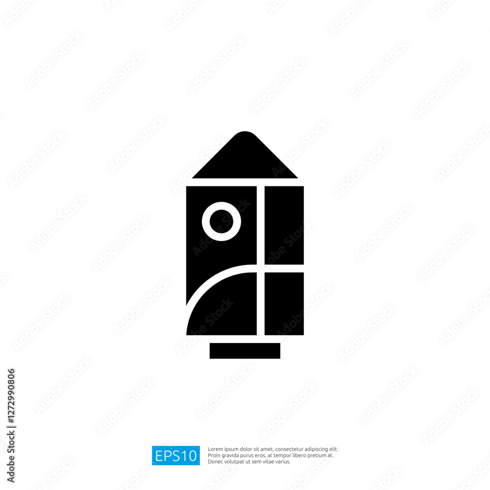 Poster icon of a rocket launching with abstract design elements representing innovation and success in tech
