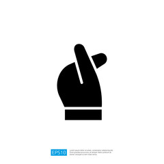 Black Icon of a Gesture Hand Symbolizing Luck with Folded Fingers on a Plain Background