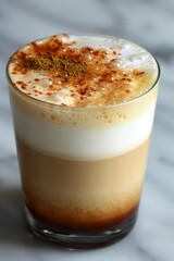 Product photo of Latte Macchiato, brewed coffee, on slate surface, isolated on white background. studio lighting.	
