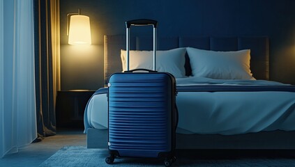 Nighttime suitcase in hotel bedroom