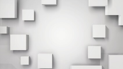 Geometric Abstraction: Floating square blocks of varying sizes are scattered across a gradient background, creating a modern and minimalist visual.