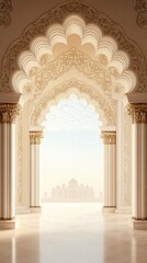A stunning architectural arch with floral motifs, ideal for serene event invitations, weddings, and decor themes, exuding tranquility and elegance.