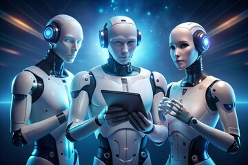 set of ai using tablet robot isolated 
